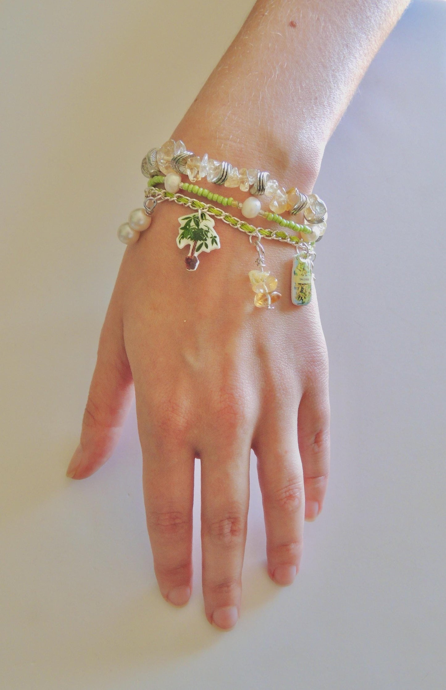 Money Manifestation Charm Bracelet Stack - Lime Green