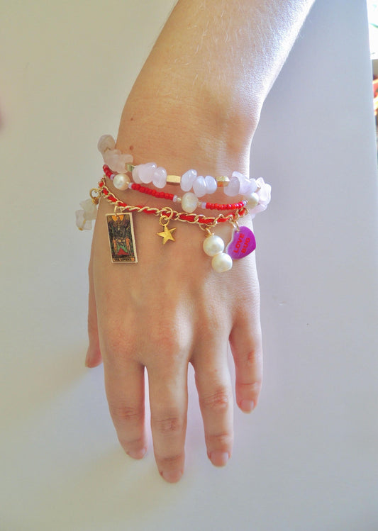 Love Manifestation Charm Bracelet Stack - Red