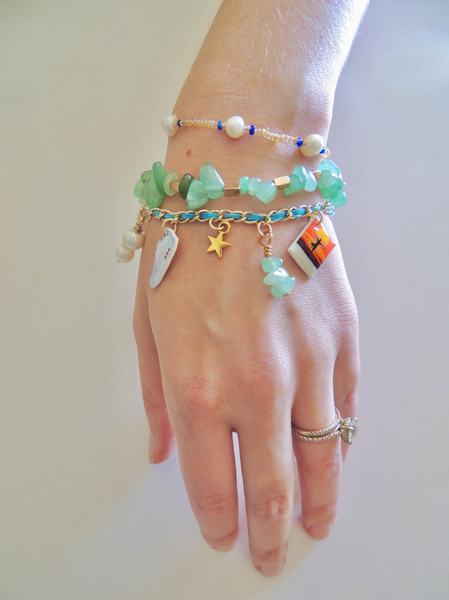 Health Manifestation Charm Bracelet Stack - Bright Blue