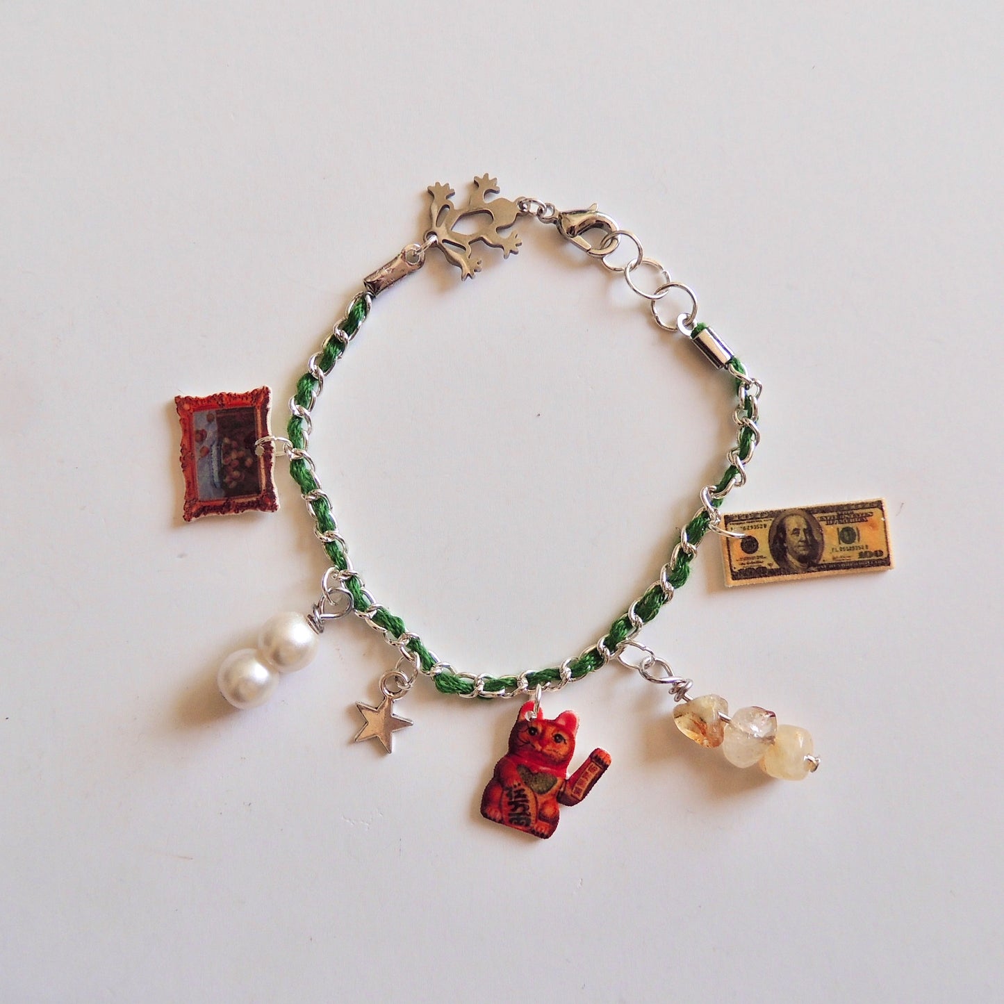 Money Manifestation Charm Bracelet Stack - Emerald Green