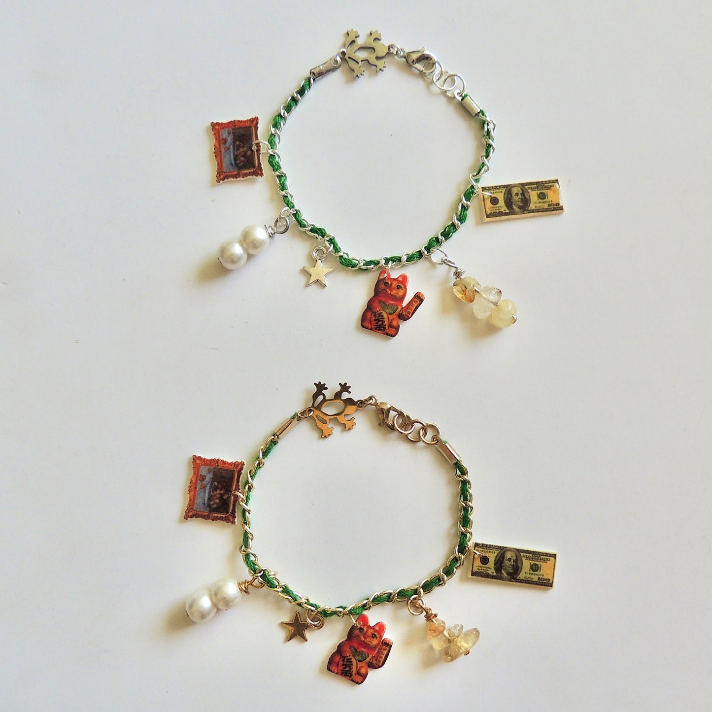 Money Manifestation Charm Bracelet Stack - Emerald Green