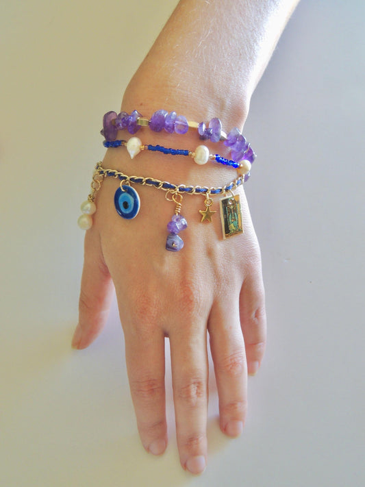 Witchy Manifestation Charm Bracelet Stack - Navy Blue